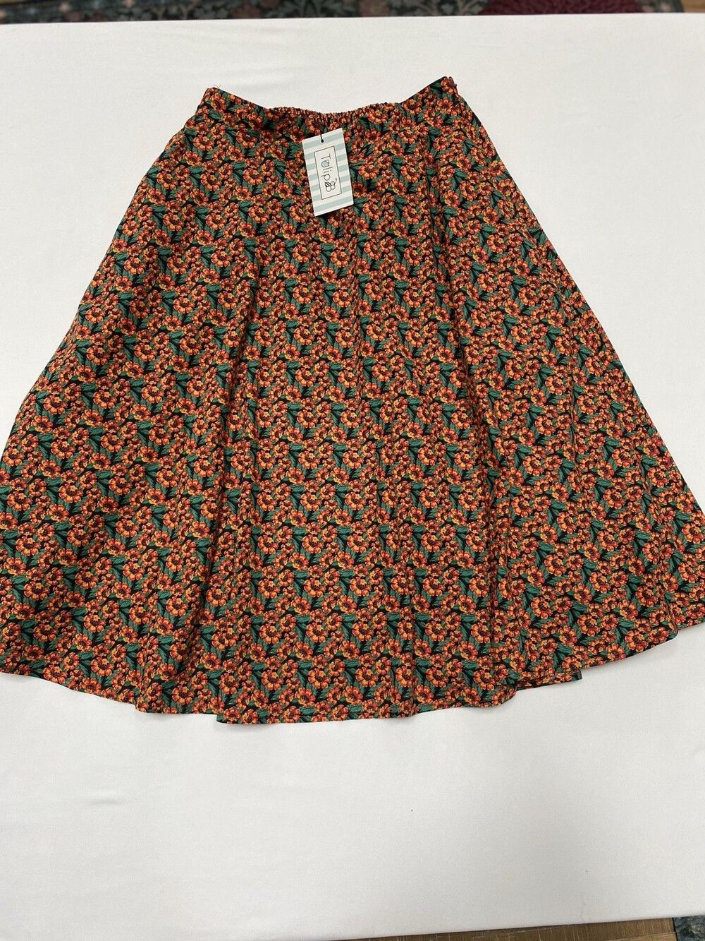 Tulip B Size S Floral Midi Skirt Cottagecore Vintage Style Pocketed Flare